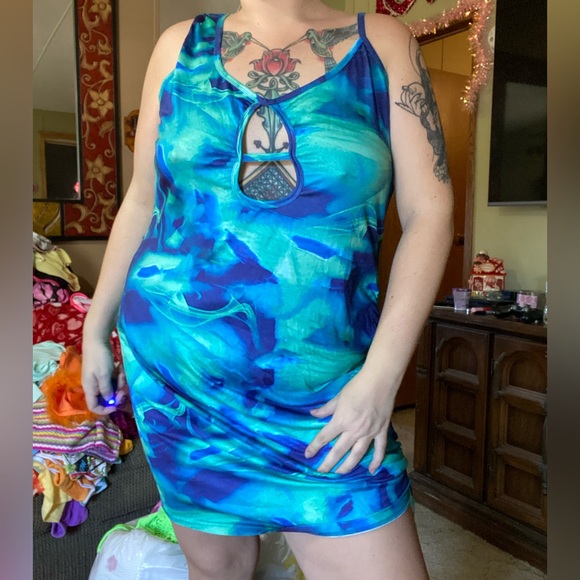 SHEIN Dresses & Skirts - Blue marbled tie dye bodycon dress